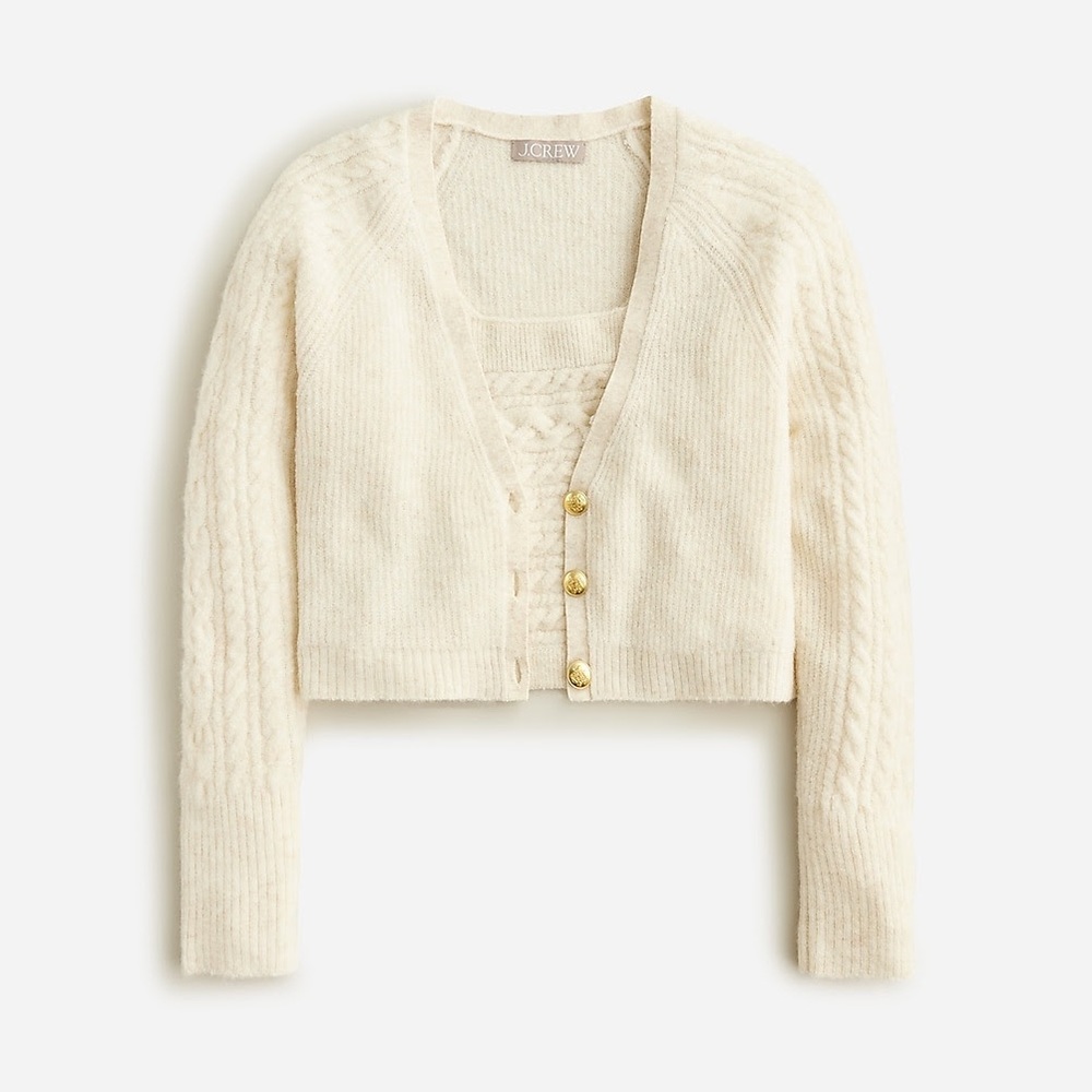 J. Crew Supersoft cropped cable knit sweater tank set in Ivory